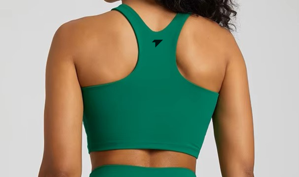 Green high neck sports bra