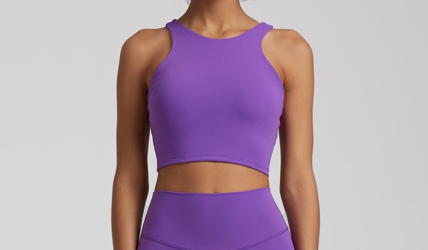 Purple high neck sports bra