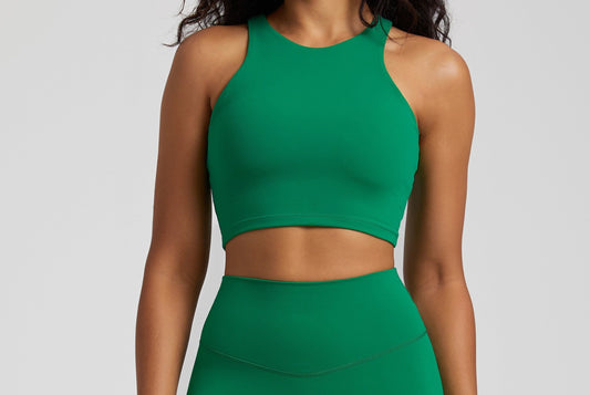 Green high neck  sports bra