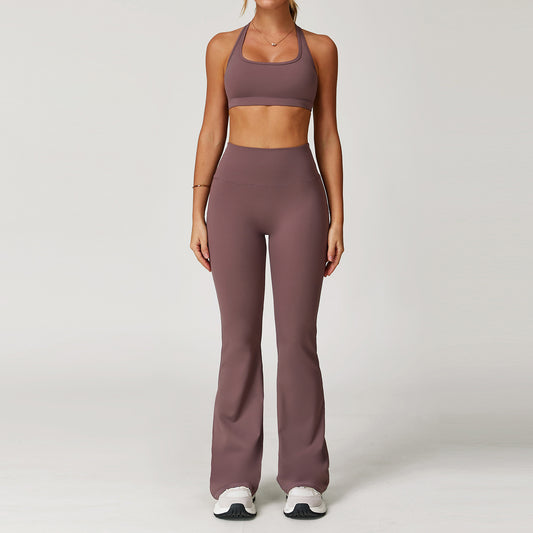 Halter Bra Flare Legging Set Purple