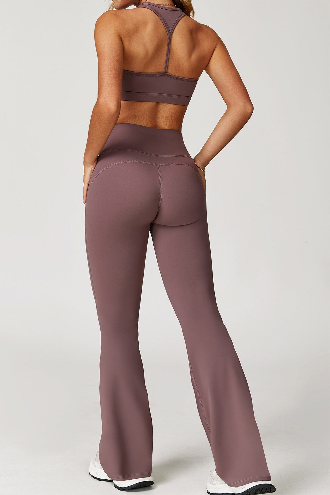 Halter Bra Flare Legging Set Purple