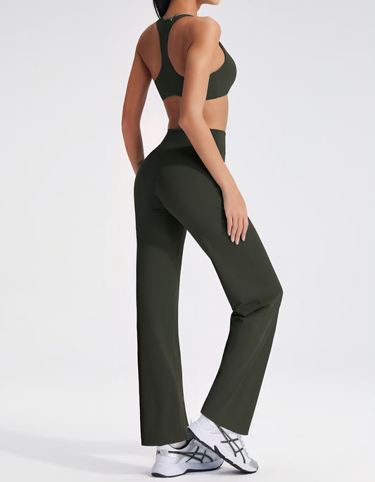 Racer back Bra Flare Legging Set Olive