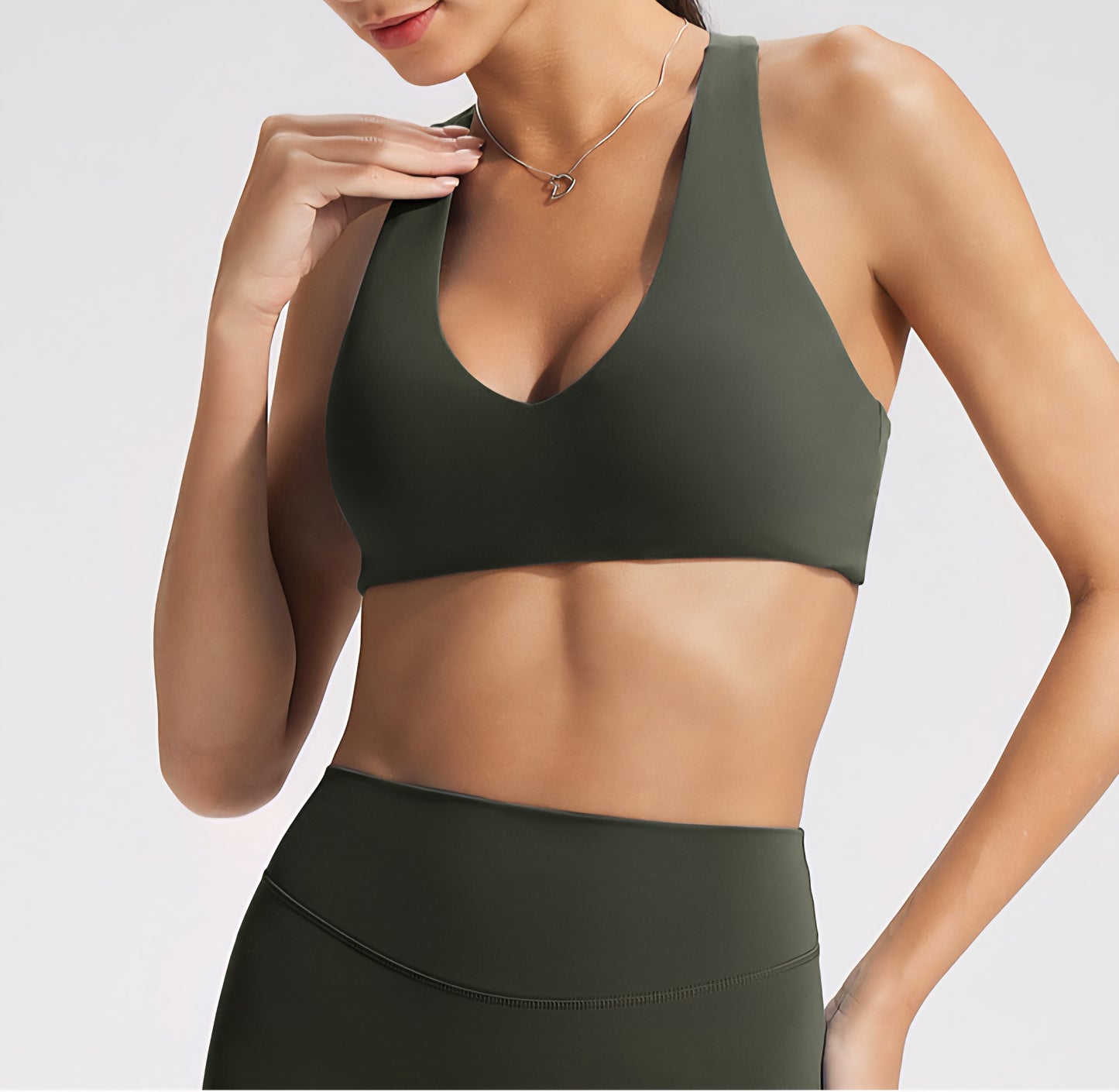 Racer back Bra Flare Legging Set Olive